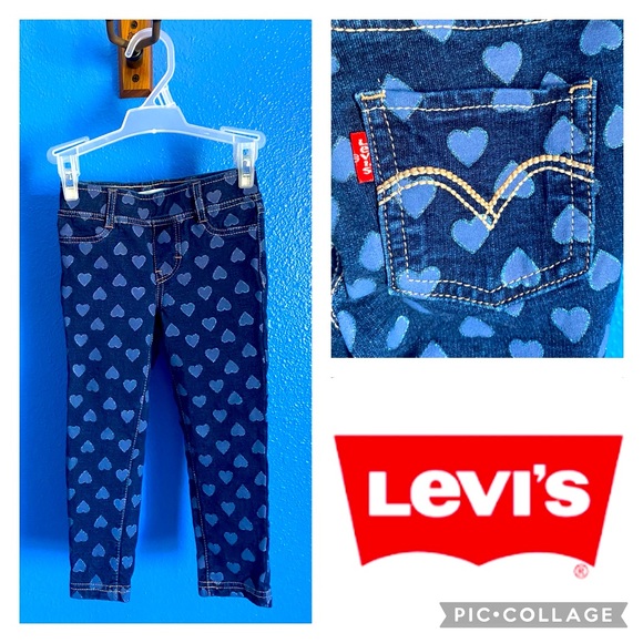 Toddler Girls Levi’s Leggings. Denim Look Stretch W/Sparkly Hearts Detail. Sz.3T - Picture 1 of 8